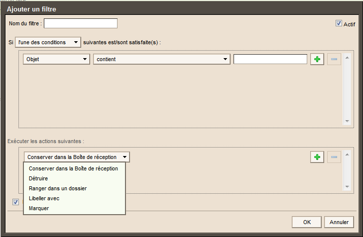 Actions de filtrage possible.
