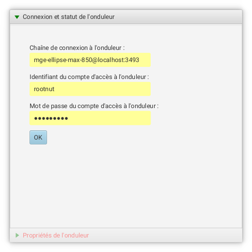 Ecran de connexion à l'onduleur.