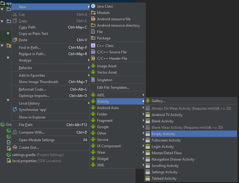 Création d'une nouvelle activité. Création d'une nouvelle activité.