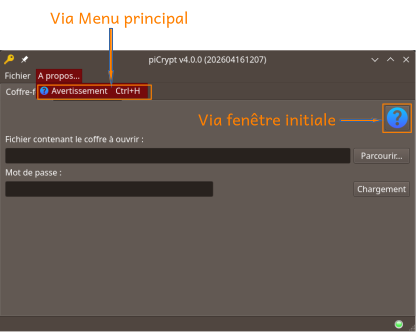 Lancement de la fenêtre d'information