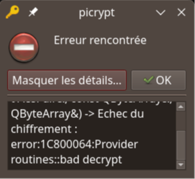 Conséquence d'une erreur sur le mot de passe.