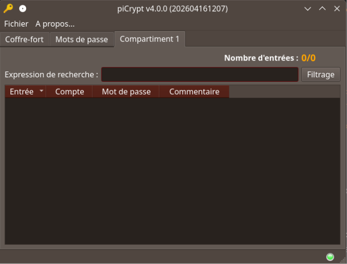 Coffre-fort ouvert : affichage du 1er compartiment.