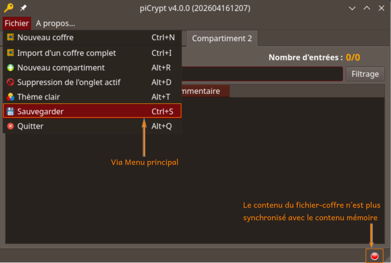Appel de la fonction de sauvegarde du coffre-fort.