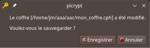 Confirmation de la sauvegarde.