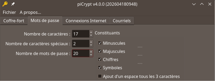 Paramétrage de la règle des mots de passe.
