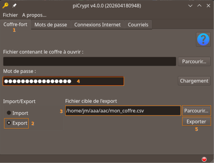 Etapes du processus de l'exportation du coffre-fort.