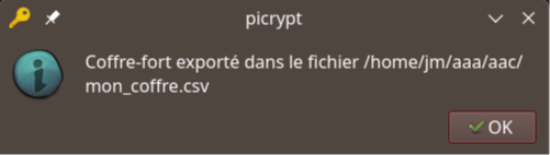 Compte rendu de l'exportation du coffre-fort.